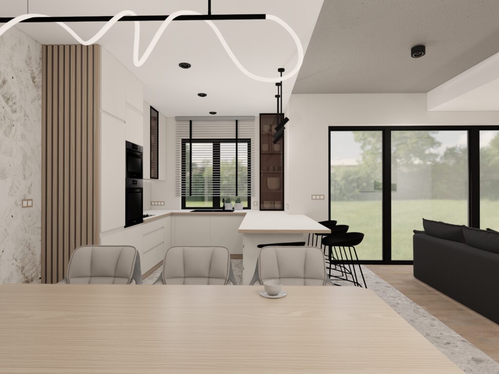 Projekt wnętrza – Nowoczesny salon z kuchnią – Lędziny – zdjęcie 4