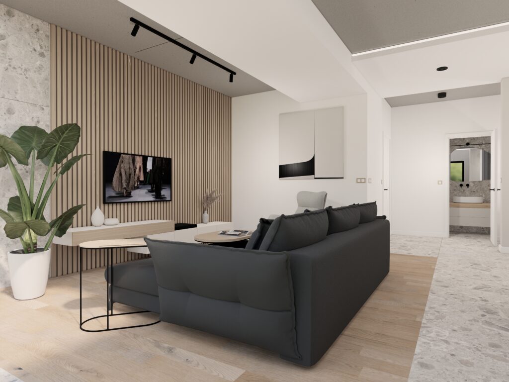Projekt wnętrza – Nowoczesny salon z kuchnią – Lędziny – zdjęcie 5